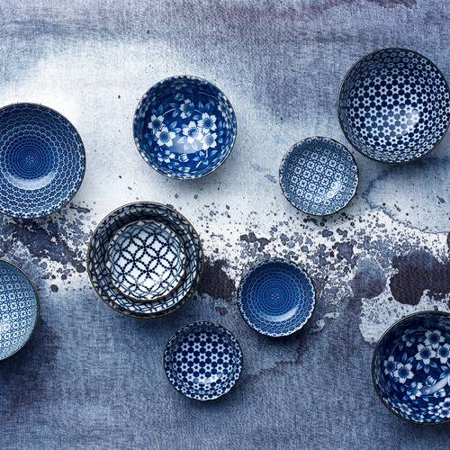 Indigo & White Noritake 9.2cm Japanese Porcelain Dipping Bowls