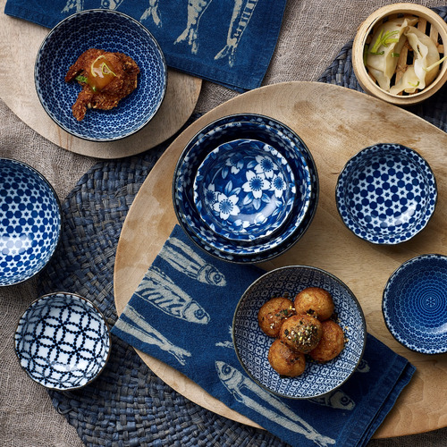 Indigo & White Noritake 9.2cm Japanese Porcelain Dipping Bowls