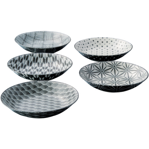5 Piece Komon Japanese Porcelain 19.5cm Coupe Soup Bowl Set