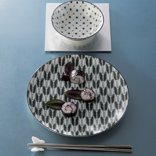 5 Piece Komon Japanese Porcelain Lunch Plate Set