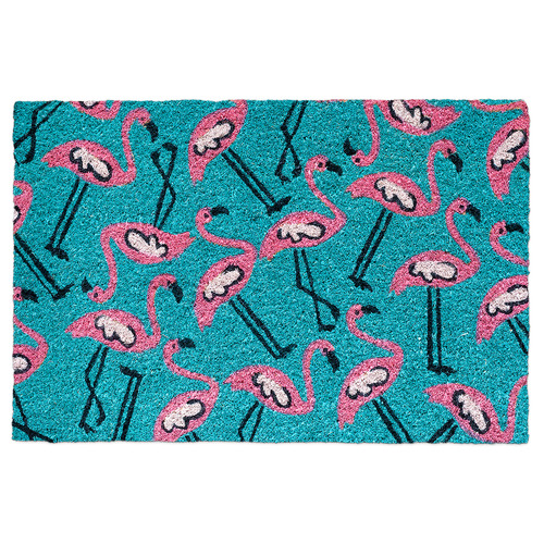 Green Flamingos Coir Doormat