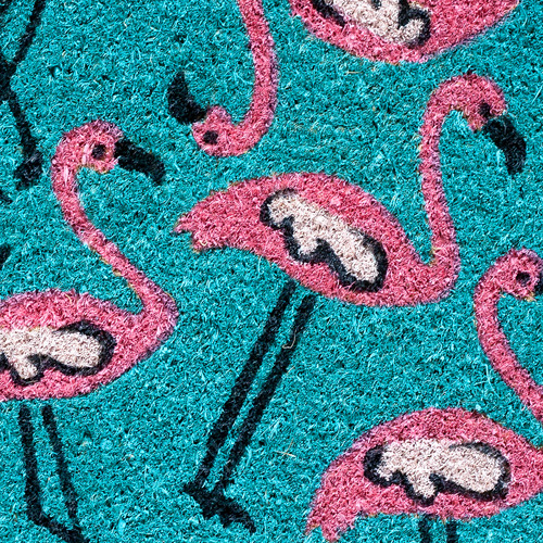 Green Flamingos Coir Doormat