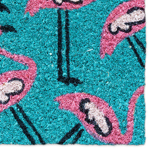 Green Flamingos Coir Doormat
