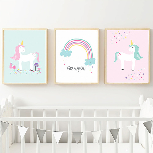 Unicorn Personalised Children's Picture Print Name Wall Art Gift UNFRAMED