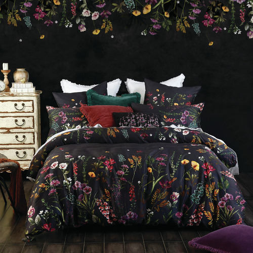 MMLinen Black Maisie Cotton Quilt Cover Set Temple & ster