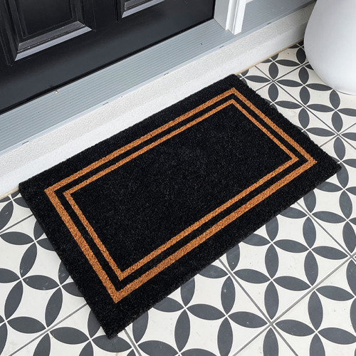 Black Double Border Coir Doormat Temple & ster