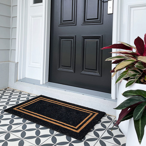 Black Double Border Coir Doormat Temple & ster