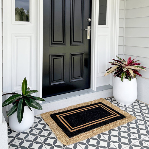 Black Double Border Coir Doormat | Temple & Webster