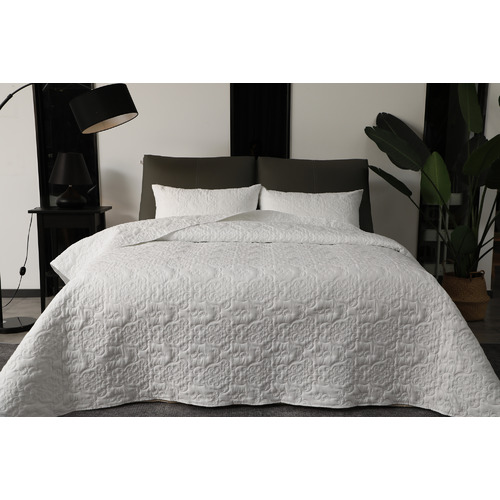 White Luxury Embossed Quilted Coverlet Set