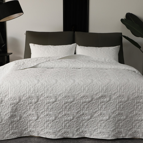 White Luxury Embossed Quilted Coverlet Set
