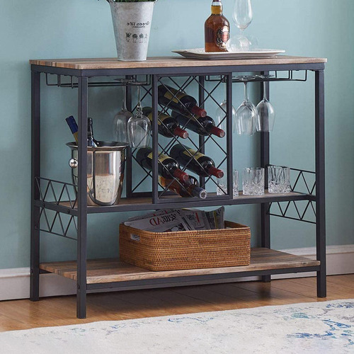 Eviehome Mickie Industrial Wine Rack, Wine Bar Console Table