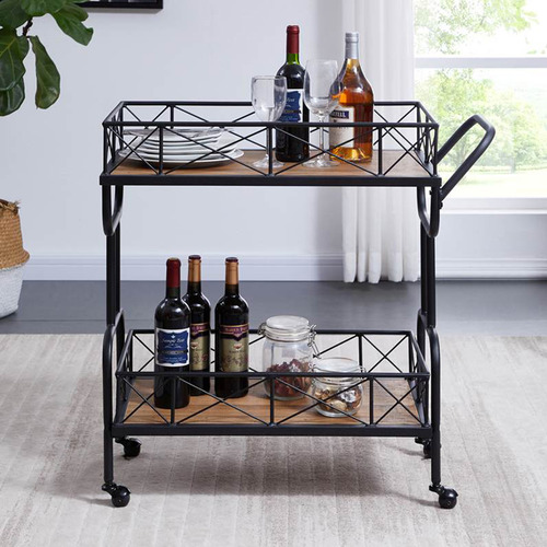 EvieHome Ashford Industrial Steel Bar Cart Temple & ster