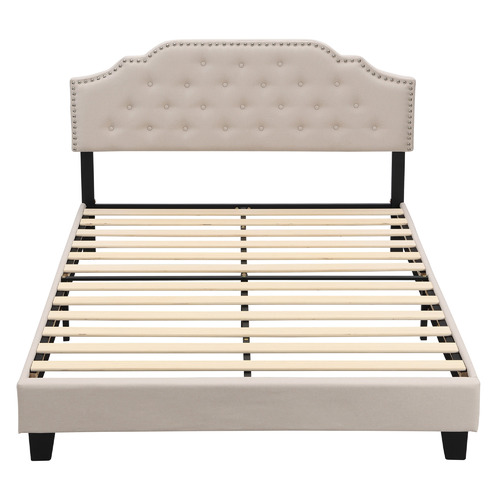 EvieHome Beige Jerson Upholstered Bed | Temple & Webster