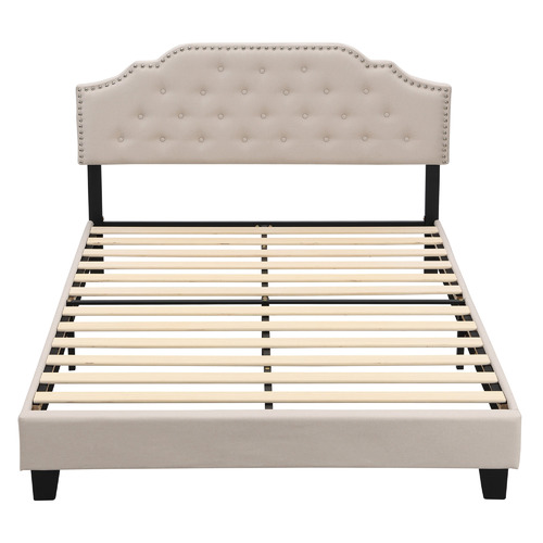 Beige Jerson Faux Linen Bed Frame