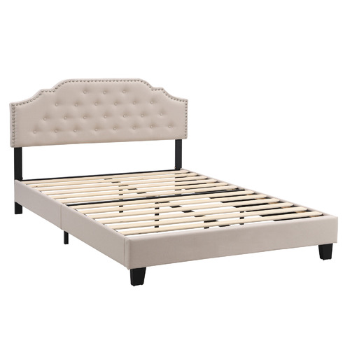 EvieHome Beige Jerson Upholstered Bed | Temple & Webster