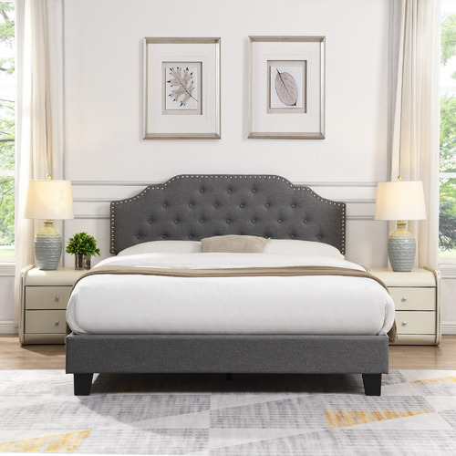 EvieHome Grey Jerson Upholstered Bed | Temple & Webster