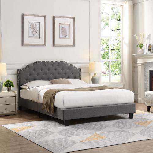 Eviehome Grey Jerson Upholstered Bed 