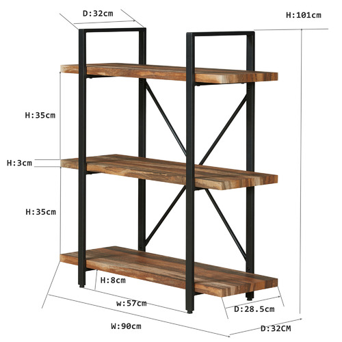 Neville 3 Tier Industrial Bookshelf