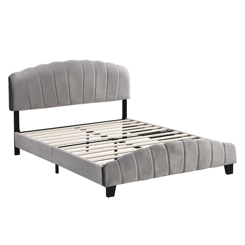 Grey Shelly Velvet Bed Frame