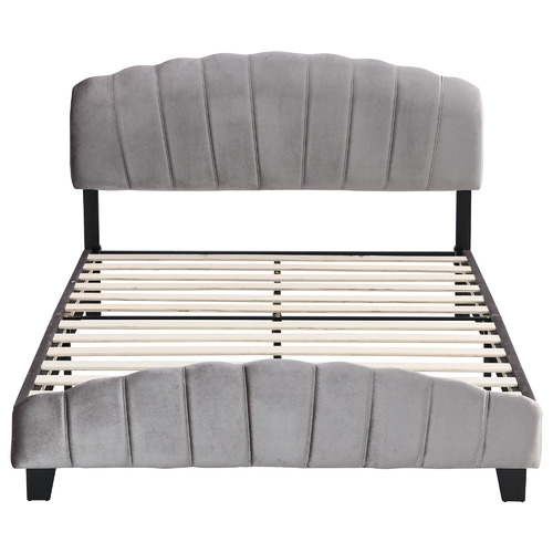 Grey Shelly Velvet Bed Frame