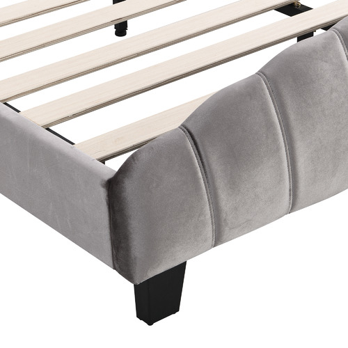 Grey Shelly Velvet Bed Frame