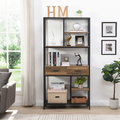 Ridley 6 Tier Bookshelf with Drawers