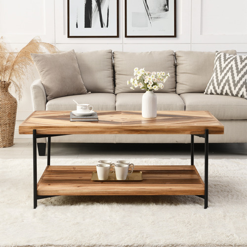 Miller Rectangular Fir Wood & Steel Coffee Table | Temple & Webster