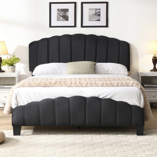 Black Aldgate Velvet Platform Bed