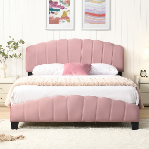 Pink Aldgate Velvet Platform Bed