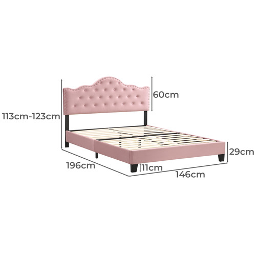 EvieHome Pink Holt Button-Tufted Velvet Bed Frame | Temple & Webster