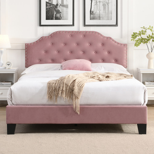 Vera Button Tufted Velvet Bed Frame