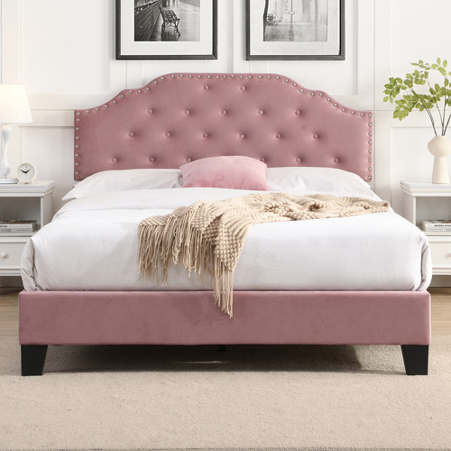 Vera Button Tufted Velvet Bed Frame