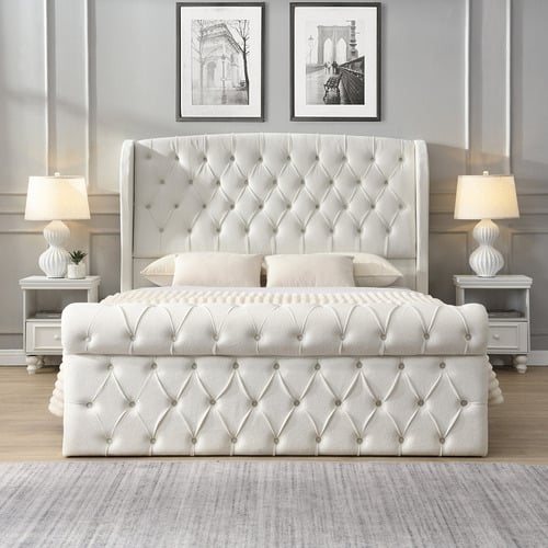 Conall Button Tufted Chenille Bed Frame