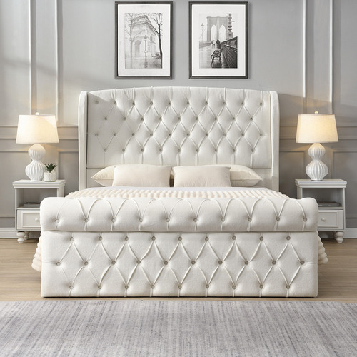 Conall Button Tufted Chenille Bed Frame