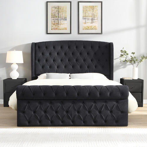 Conall Button Tufted Chenille Bed Frame