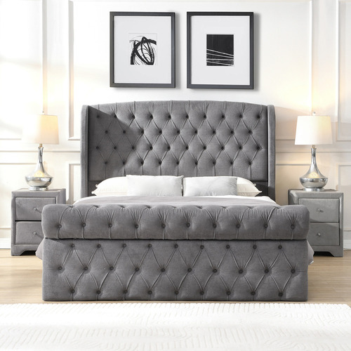Conall Button Tufted Chenille Bed Frame