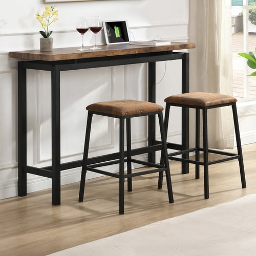 2 Seater Anslie Bar Table with Charging Station & Stool Set