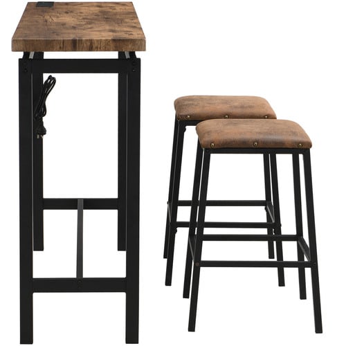 2 Seater Anslie Bar Table with Charging Station & Stool Set