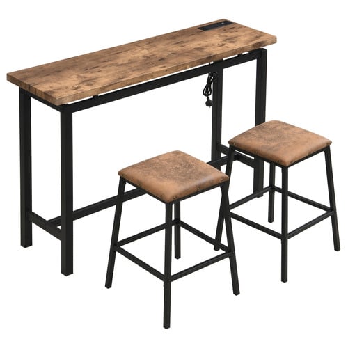 2 Seater Anslie Bar Table with Charging Station & Stool Set