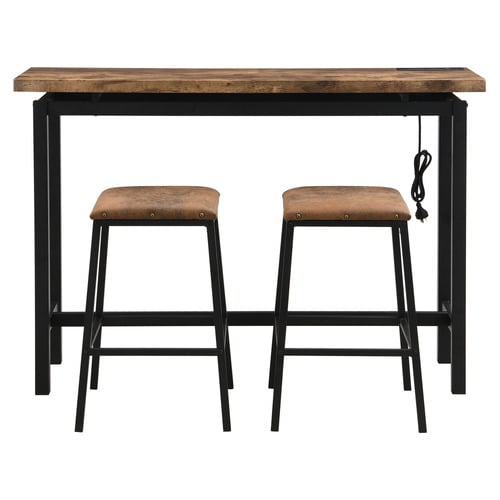 2 Seater Anslie Bar Table with Charging Station & Stool Set