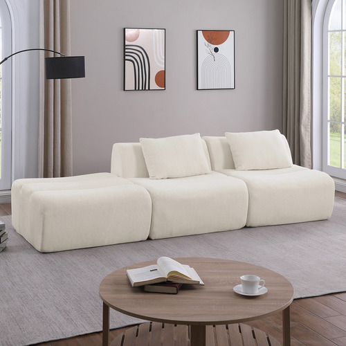 Claire 3 Seater Linen Modular Sofa & Ottoman Set