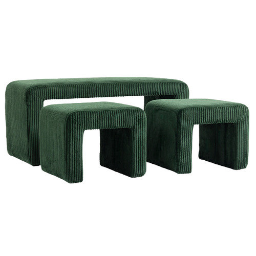 3 Piece Opher Corduroy Bench & Ottoman Set
