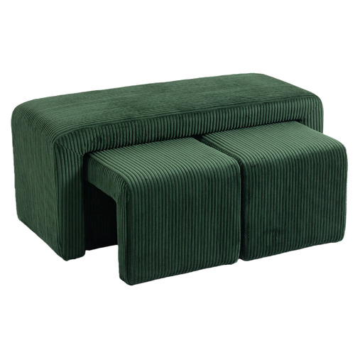 3 Piece Opher Corduroy Bench & Ottoman Set