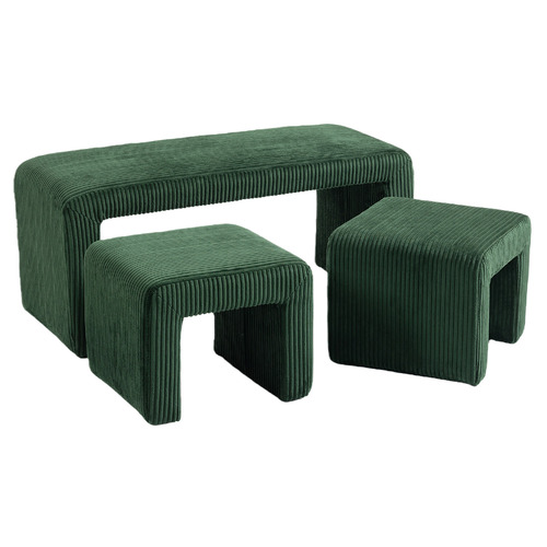 3 Piece Opher Corduroy Bench & Ottoman Set
