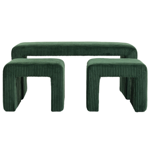3 Piece Opher Corduroy Bench & Ottoman Set