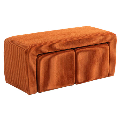 3 Piece Opher Corduroy Bench & Ottoman Set