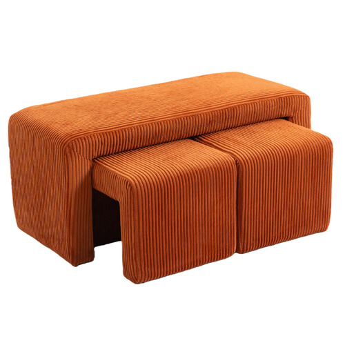 3 Piece Opher Corduroy Bench & Ottoman Set