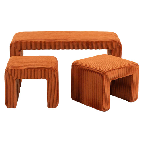 3 Piece Opher Corduroy Bench & Ottoman Set