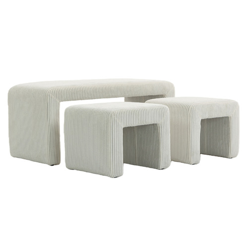 3 Piece Opher Corduroy Bench & Ottoman Set