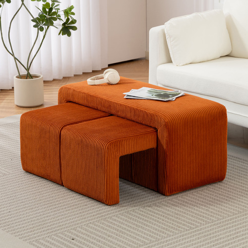 3 Piece Opher Corduroy Bench & Ottoman Set